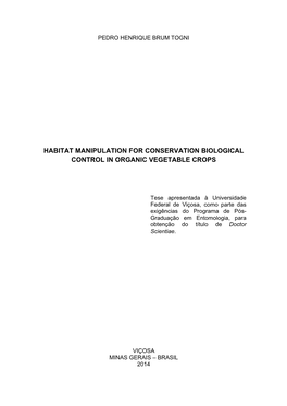 Habitat Manipulation for Conservation Biological Control in Organic Vegetable Crops