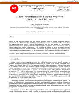 Marine Tourism Benefit from Economic Perspective Al Jazari Journal of (Case in Pari Island, Indonesia) Mechanical Engineering