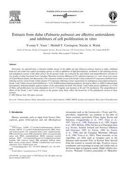 Palmaria Palmata) Are Eﬀective Antioxidants and Inhibitors of Cell Proliferation in Vitro