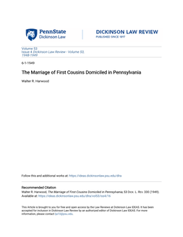 The Marriage of First Cousins Domiciled in Pennsylvania