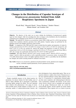 Changes in the Distribution of Capsular Serotypes of Streptococcus Pneumoniae Isolated from Adult Respiratory Specimens in Japan