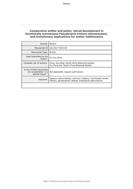 Comparative Anther and Pollen Tetrad Development in Functionally Monoecious Pseuduvaria Trimera (Annonaceae), and Evolutionary Implications for Anther Indehiscence