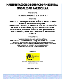 “Minera Cosalá, S.A. De C.V.”