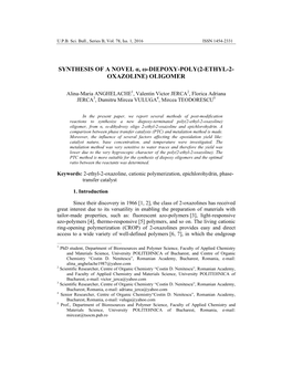 Synthesis of a Novel Α, Ω-Diepoxy-Poly(2-Ethyl-2- Oxazoline) Oligomer