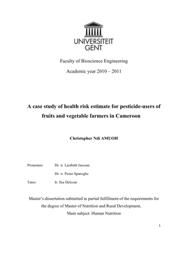 A Case Study of Health Risk Estimate for Pesticide-Users of Fruits and Vegetable Farmers in Cameroon