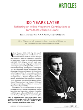 100 YEARS LATER Reflecting on Alfred Wegener’S Contributions to Tornado Research in Europe