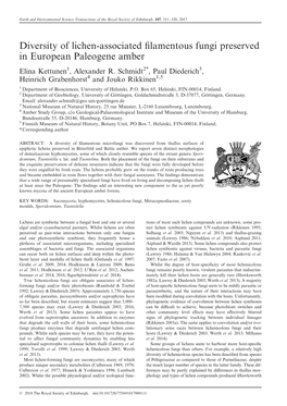 Diversity of Lichen-Associated Filamentous Fungi Preserved in European Paleogene Amber