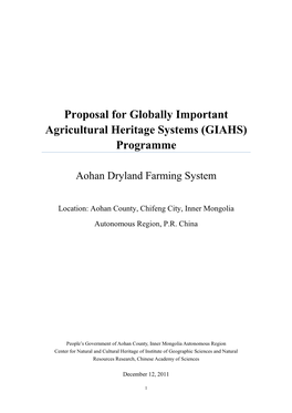 Aohan Dryland Farming System. Proposal for the Globally Important Agricultural Heritage Systems