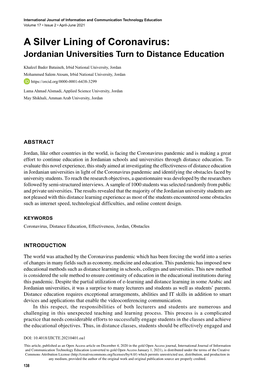 A Silver Lining of Coronavirus: Jordanian Universities Turn to Distance Education