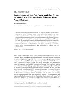 Barack Obama, the Tea Party, and the Threat of Race: on Racial Neoliberalism and Born Again Racism