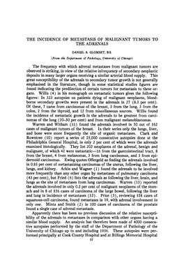 The Incidence of Metastasis of Malignant Tumors to the Adrenals