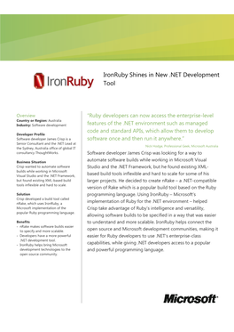 Ironruby Shines in New .NET Development Tool
