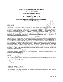 SYMPATHOMIMETIC AMINES by SOLID PHASE EXTRACTION and GAS CHROMATOGRAPHY/MASS SPECTROMETRY (Selective Ion Monitoring)