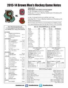 2013-14 Brown Men's Hockey Game Notes