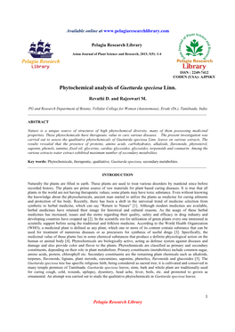 Phytochemical Analysis of Guettarda Speciosa Linn