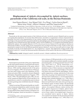 Displacement of Aphytis Chrysomphali by Aphytis Melinus, Parasitoids Of