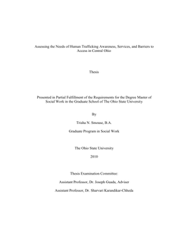 Assessing the Needs of Human Trafficking Awareness, Services, and Barriers to Access in Central Ohio