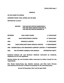 [2018] JMCA App 7 JAMAICA in the COURT of APPEAL SUPREME