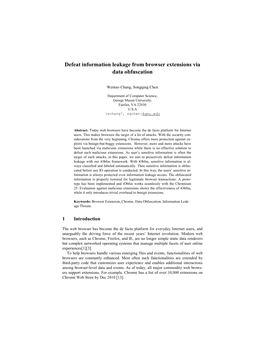 Defeat Information Leakage from Browser Extensions Via Data Obfuscation