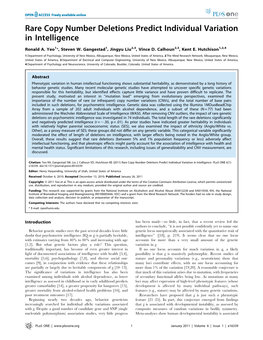 Rare Copy Number Deletions Predict Individual Variation in Intelligence