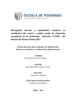 Desempeño Docente Y Capacidades Escolares En Estudiantes Del Cuarto