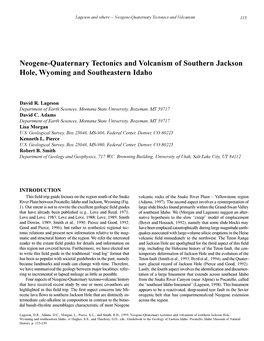Neogene-Quaternary Tectonics and Volcanism of Southern Jackson Hole, Wyoming and Southeastern Idaho