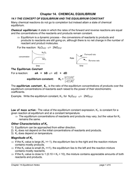 Chapter 14. CHEMICAL EQUILIBRIUM