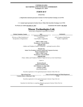 Maxar Technologies Ltd. (Exact Name of Registrant As Specified in Its Charter)