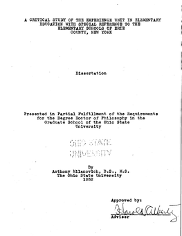 A Critical Study Op the Experience Unit in Elementary Education with Special Reference to the Elementary Schools Op Erie County, New York