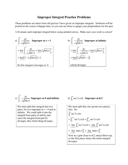 08A-Improper Integral Practice Solutions