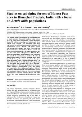 Studies on Subalpine Forests of Hamta Pass Area in Himachal Pradesh, India with a Focus on Betula Utilis Populations