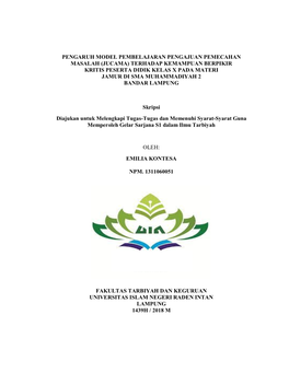 (Jucama) Terhadap Kemampuan Berpikir Kritis Peserta Didik Kelas X Pada Materi Jamur Di Sma Muhammadiyah 2 Bandar Lampung