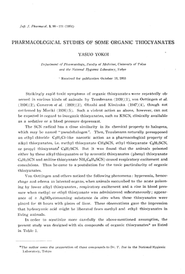 Pharmacological Studies of Some Organic Thiocyanates