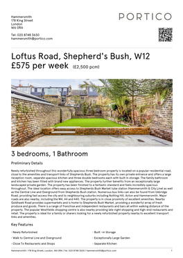 Loftus Road, Shepherd's Bush, W12 £575 Per Week (£2,500 Pcm)