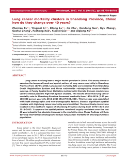 Lung Cancer Mortality Clusters in Shandong Province, China: How Do They Change Over 40 Years?