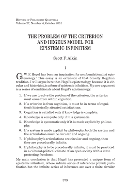 The Problem of the Criterion and Hegells Model for Epistemic Infinitism