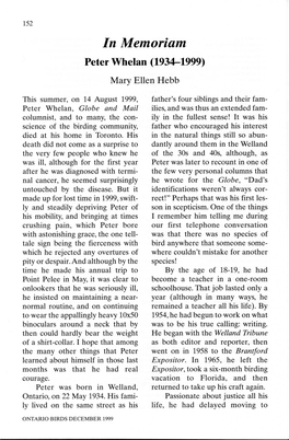 In Memoriam Peter Whelan (1934-1999) Mary Ellen Hebb