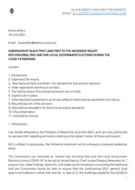 Black First Land First Movement Email: Blackfirstlandfirst@Gmail.Com