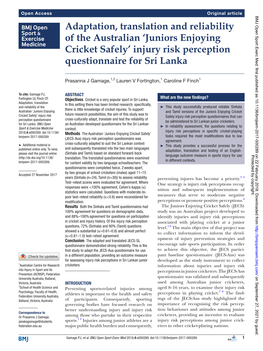 Injury Risk Perception Questionnaire for Sri Lanka