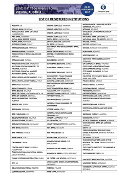 List of Registered Institutions