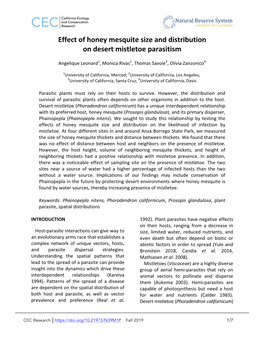 Effect of Honey Mesquite Size and Distribution on Desert Mistletoe Parasitism