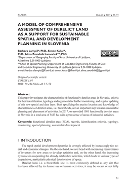 A Model of Comprehensive Assessment of Derelict Land As a Support for Sustainable Spatial and Development Planning in Slovenia
