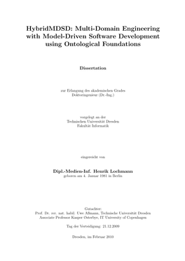 Multi-Domain Engineering with Model-Driven Software Development Using Ontological Foundations