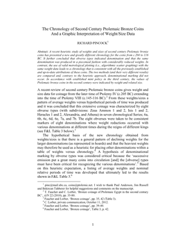 Chronology of Second Century Bronze Coinage and a Graphic Interpretation of Weight/Size Data