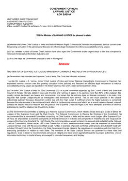 Answered On:07.03.2003 Corruption in Judiciary Iqbal Ahmed Saradgi;Jagannath Mallick;Suresh Kodikunnil