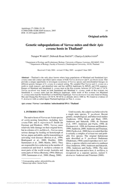 Genetic Subpopulations of Varroa Mites and Their Apis Cerana Hosts in Thailand1