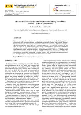 Dynamic Simulation of a Solar Electric Driven Heat Pump for an Office Building Located in Southern Italy