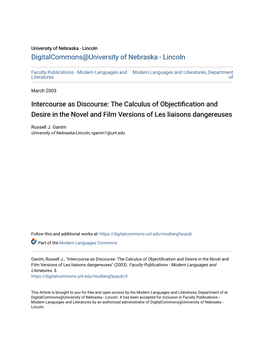 The Calculus of Objectification and Desire in the Novel and Film Versions of Les Liaisons Dangereuses