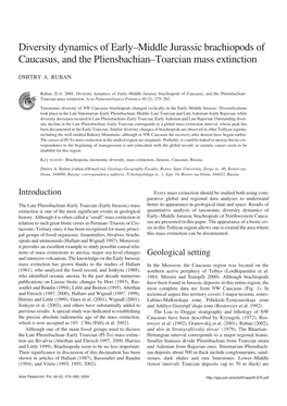 Diversity Dynamics of Early–Middle Jurassic Brachiopods of Caucasus, and the Pliensbachian–Toarcian Mass Extinction