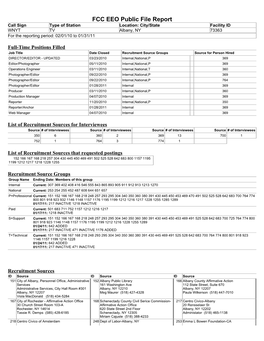 FCC EEO Public File Report Call Signtype of Station Location: City/State Facility ID WNYT TV Albany, NY 73363 for the Reporting Period: 02/01/10 to 01/31/11